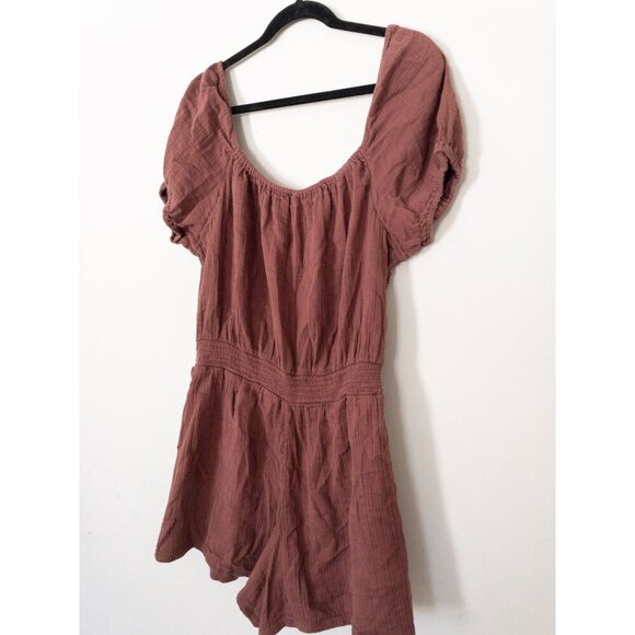 Aerie Mauve Short-Sleeve Romper With Elastic Waist & Scoop Neckline - Picture 4 of 10